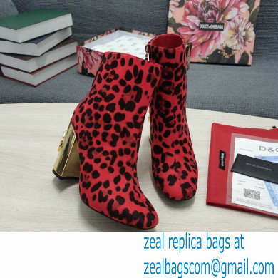 Dolce  &  Gabbana Heel 10.5cm Leather Ankle Boots Leopard Print Red with DG Karol Heel 2021